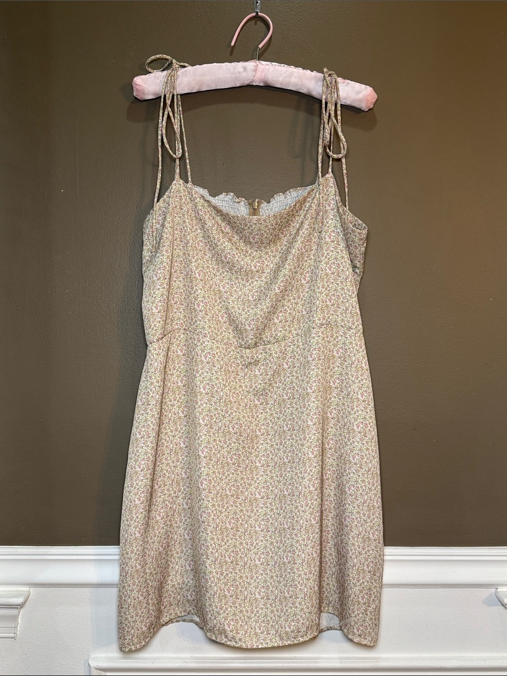 RESA XL Pink Floral Tie Strap Mini Dress Cottagecore Smocked Back Lined